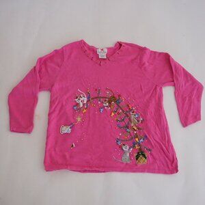 Vintage Quacker Factory Pink Beaded Cat Tree Ornament Holiday Knit Sweater 1X